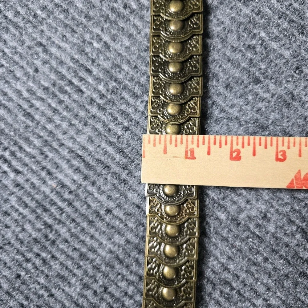 Vintage Style‎ Stretch Metal Belt Antique Brass Floral Oval Rhinestone Buckle